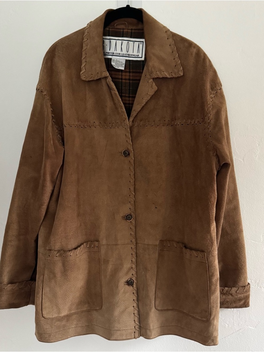 Vintage BB Dakota Tan Brown 100% Suede Leather Jacket Oversized Western Boho - Picture 2 of 13